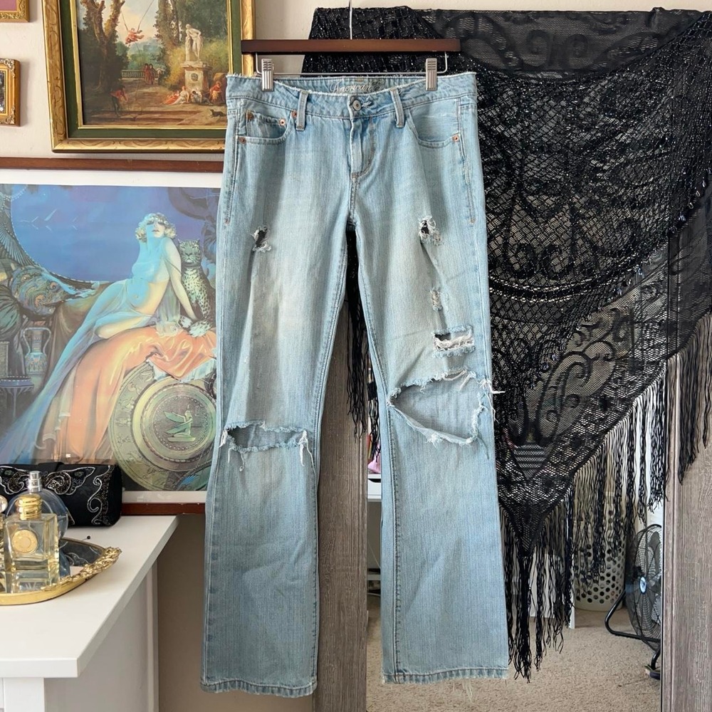 American Eagle Distressed Low Rise Flared Jeans Blue Y2K 2000s Size 8 Regular